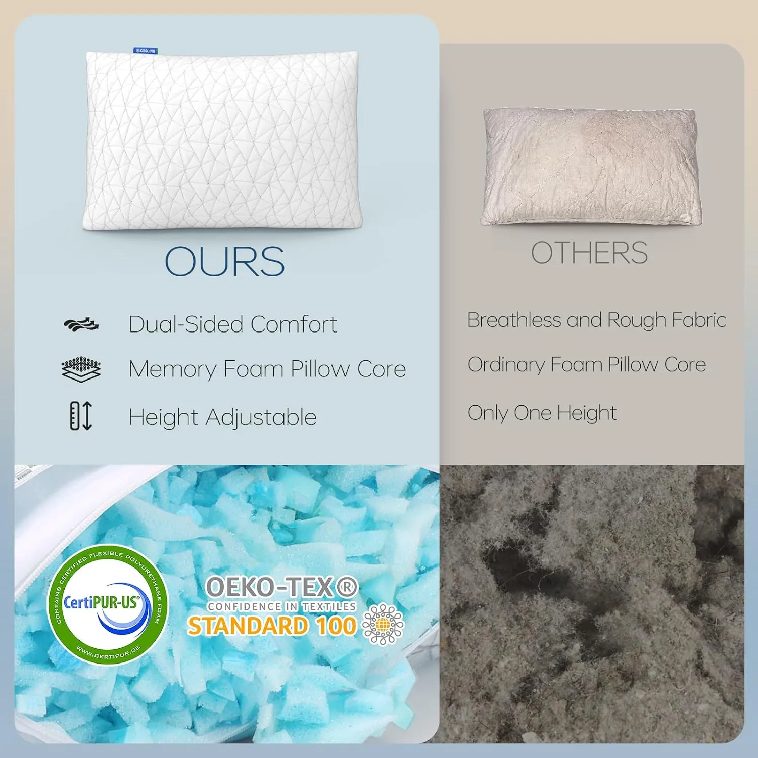 Shredded Memory Foam Pillows, Bed Pillows for Sleeping, King Size Pillows, Cooling Pillow, Stomach and Back Sleepers with Removable Washable Pillowcase (King*2)