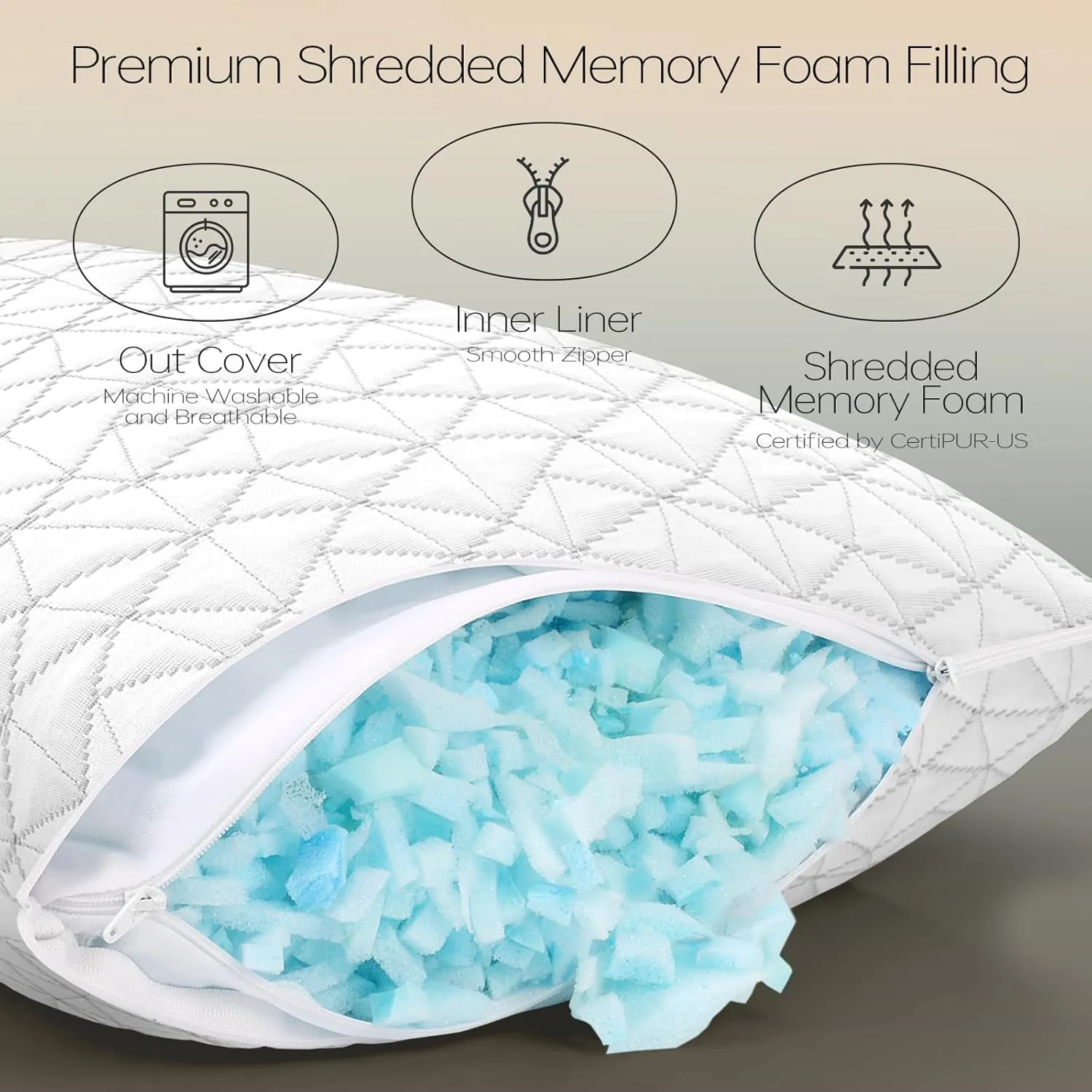 Shredded Memory Foam Pillows, Bed Pillows for Sleeping, King Size Pillows, Cooling Pillow, Stomach and Back Sleepers with Removable Washable Pillowcase (King*2)