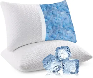 Shredded Memory Foam Pillows Cooling Bed Pillows 2 Pack, Pillows Queen Size Set of 2 for Sleeping, Support Soft for Side Back Stomach Sleepers, with Washable Cover, 20X30