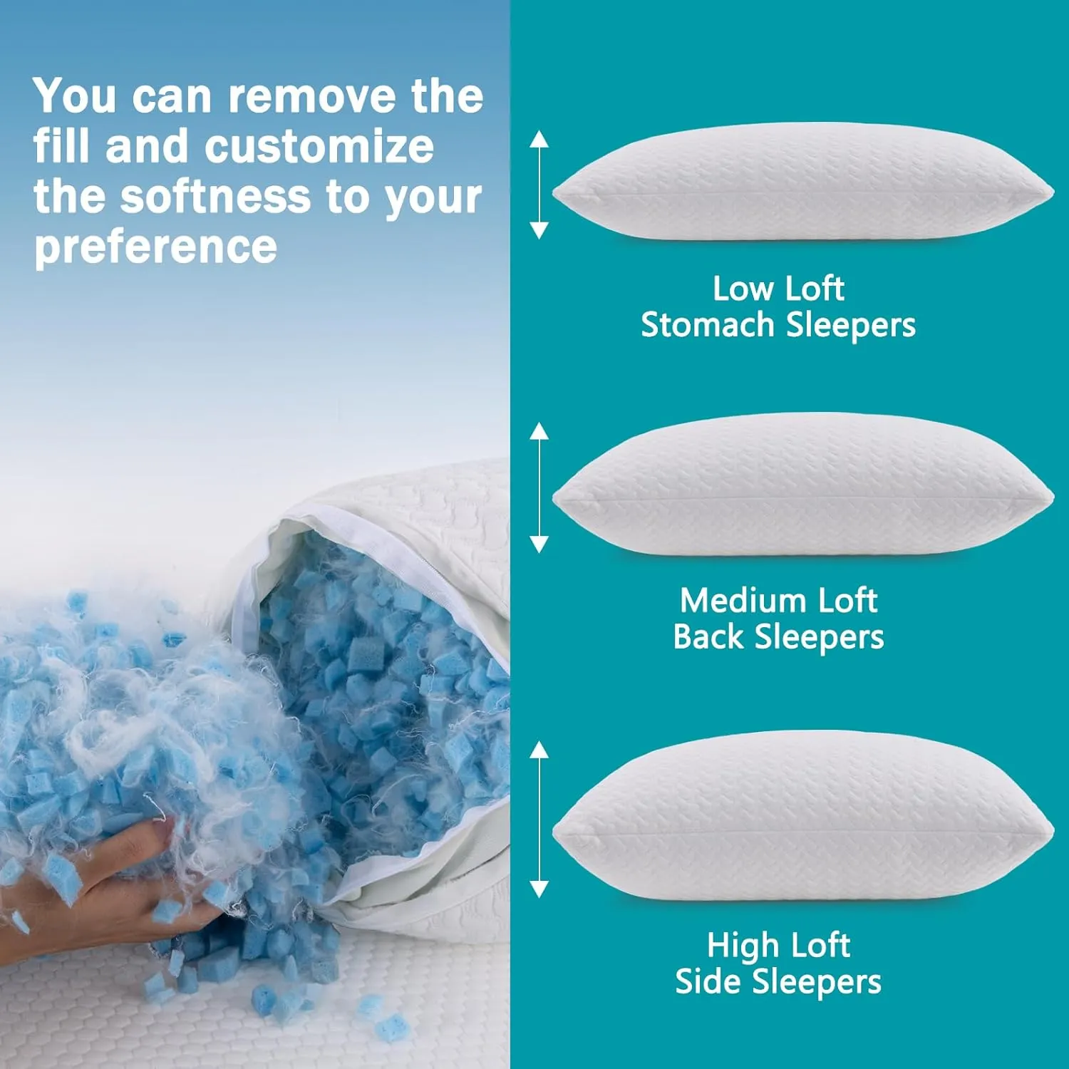 Shredded Memory Foam Pillows Cooling Bed Pillows 2 Pack, Pillows Queen Size Set of 2 for Sleeping, Support Soft for Side Back Stomach Sleepers, with Washable Cover, 20X30