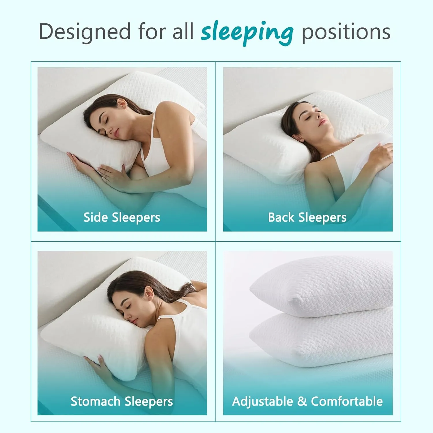 Shredded Memory Foam Pillows Cooling Bed Pillows 2 Pack, Pillows Queen Size Set of 2 for Sleeping, Support Soft for Side Back Stomach Sleepers, with Washable Cover, 20X30