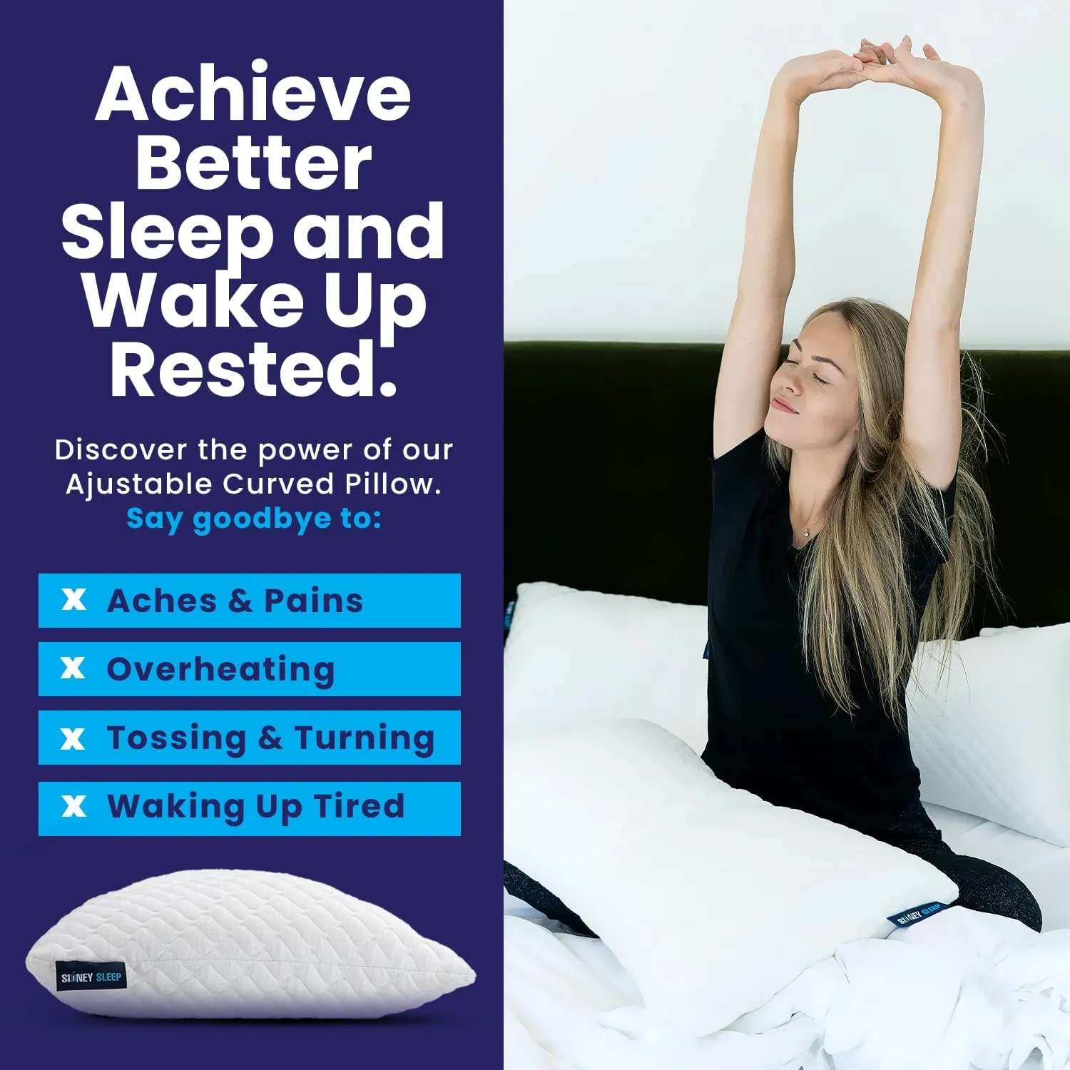 Sidney Sleep Bed Pillow for Side and Back Sleepers - Adjustable Filling - Memory Foam Pillow for Neck and Shoulder Pain - Customizable Loft - King Size - Additional Foam Bag Included (White)