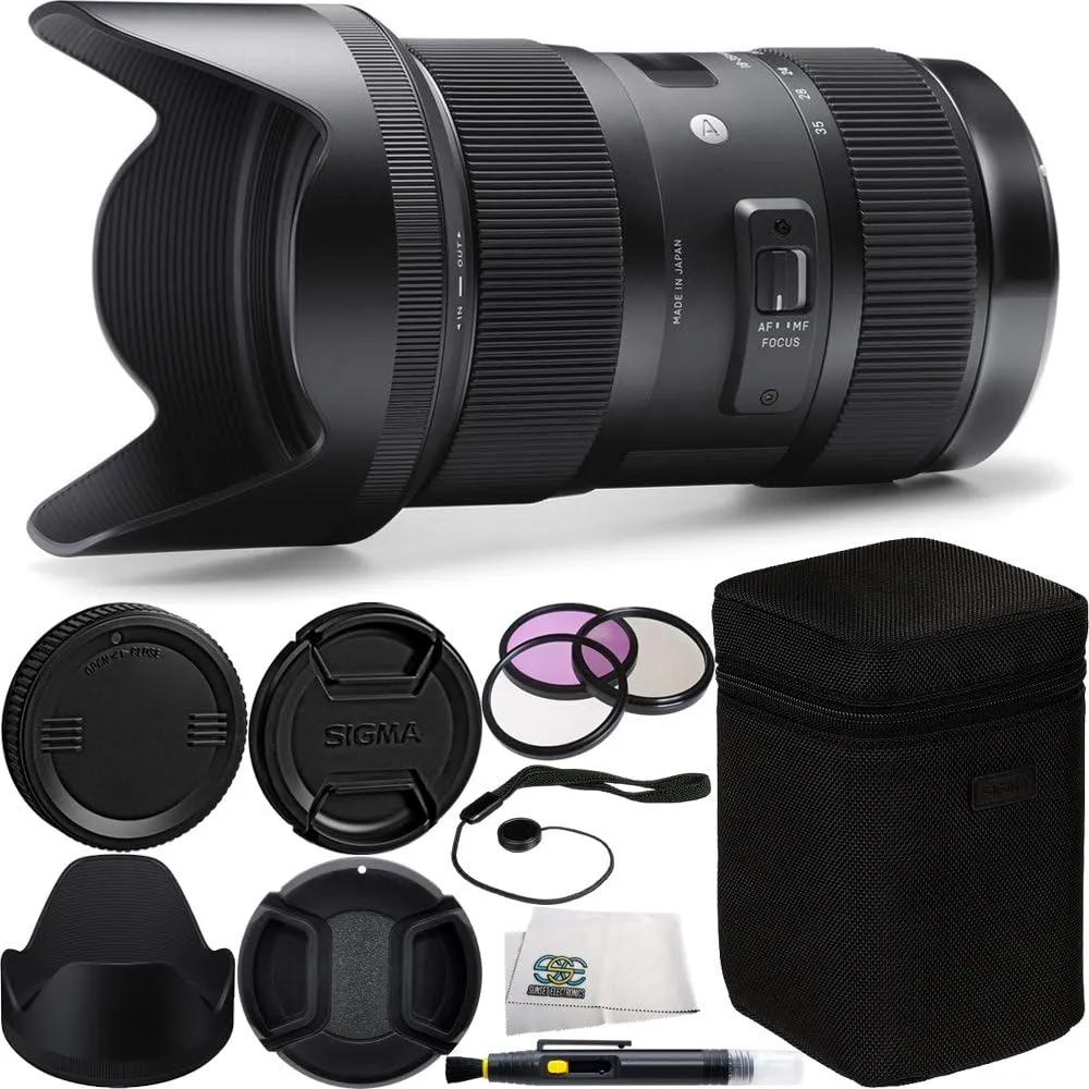 Sigma 18-35mm f/1.8 DC HSM Art Lens for Canon Bundle Includes Manufacturer Accessories   3 PC Filter Kit   Lens Cap   Lens Pen   Cap Keeper   Microfiber Cleaning Cloth