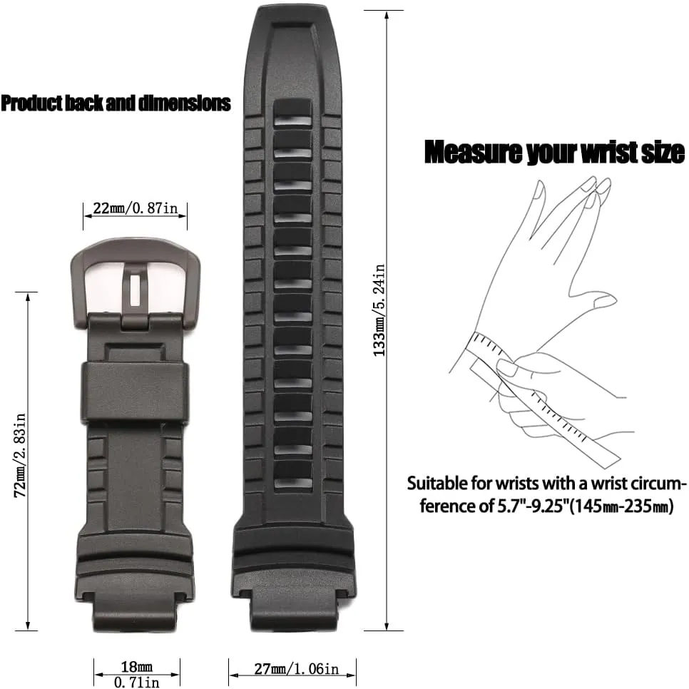 Silicone Watchband Compatible with Casio PRG 250 260 500 550 PRW 2500 3500 5000 Men's Watch Strap 18mm Waterproof Replacement Rubber Bracelet