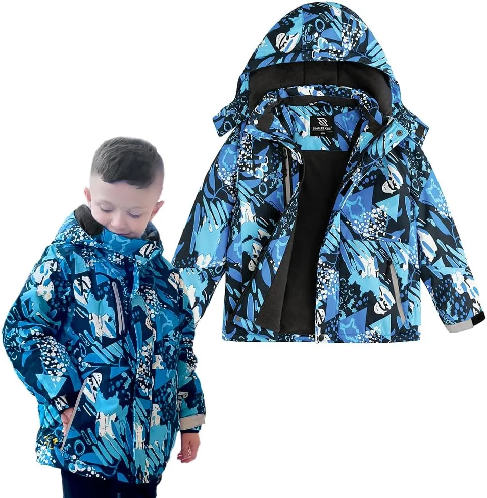 Simplee kids Boy Winter Coat Waterproof Ski Jacket Fleece Hooded Snow Warm Padded Raincoats
