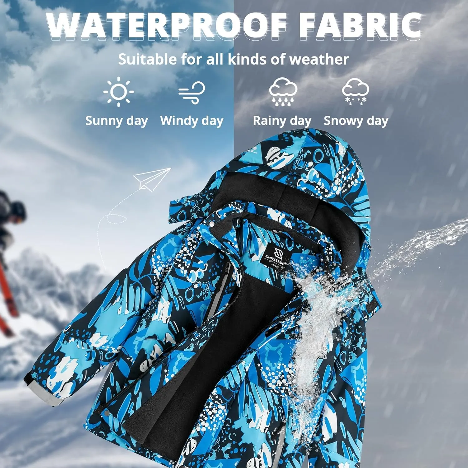 Simplee kids Boy Winter Coat Waterproof Ski Jacket Fleece Hooded Snow Warm Padded Raincoats