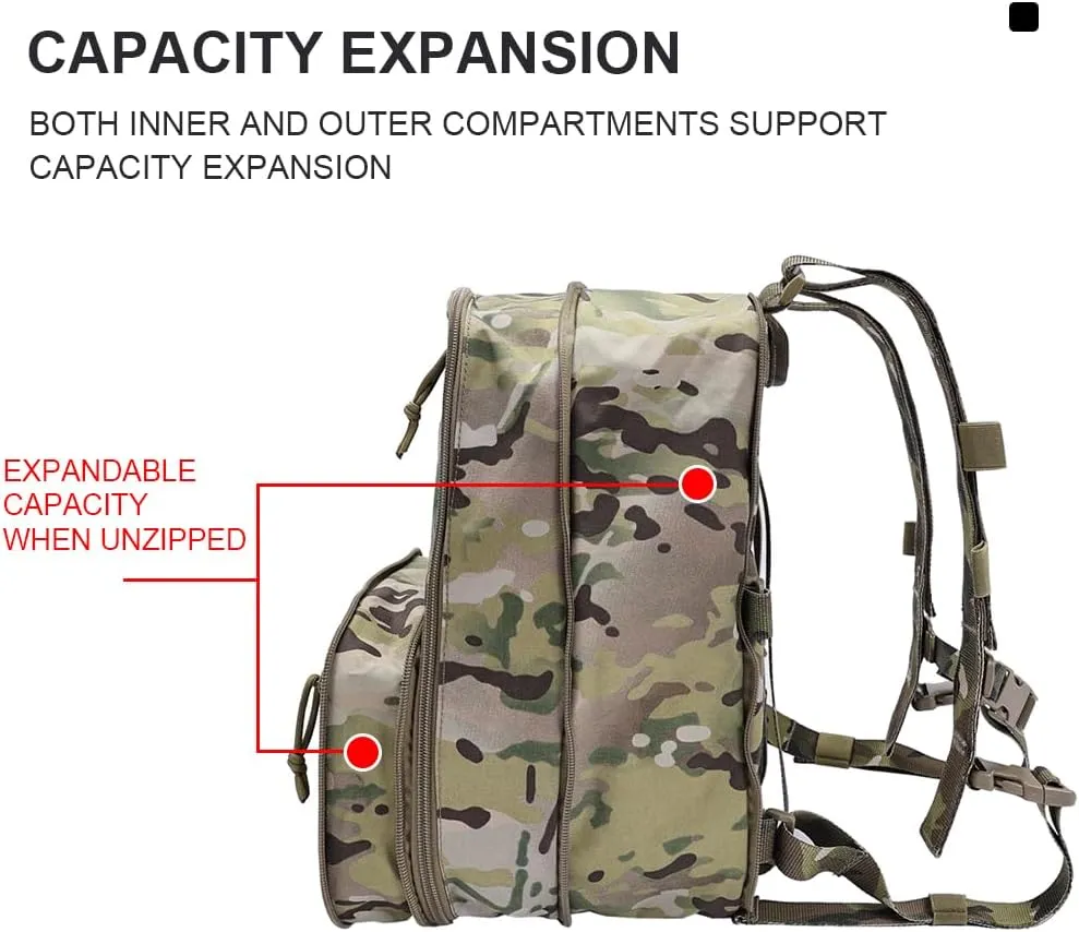 SINAIRSOFT Tactical Expandable Backpack Tactical Hydration Backpack Tactical MOLLE Flatpack D3 Carrier for Vest & Chest Rig (BK)