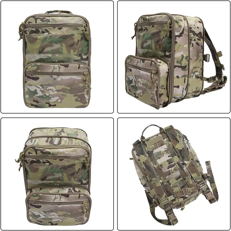 SINAIRSOFT Tactical Expandable Backpack Tactical Hydration Backpack Tactical MOLLE Flatpack D3 Carrier for Vest & Chest Rig (BK)