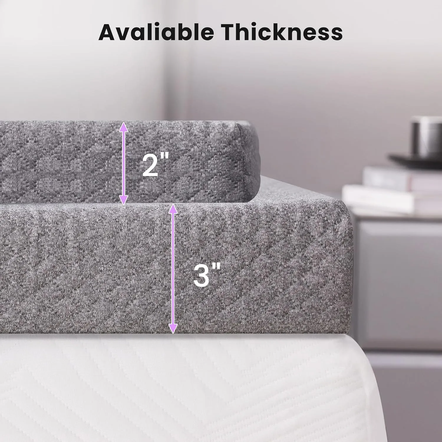 SINWEEK 3 Inch Gel Memory Foam Mattress Topper Twin Size, Pad for Back Pain, Bed Topper with Removable Soft Cover, CertiPUR-US Certified…,Grey