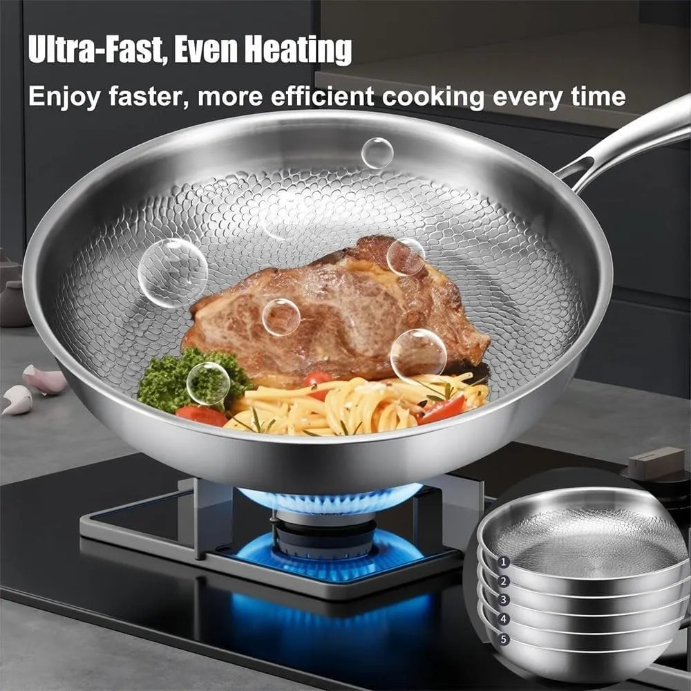 Siraat Pure Titanium Pan Hammered Pattern, Titanium Hammered Pan Pro, 2025 New Ultra-Durable Siraatskitchen Titaniums Pans, Multifunctional Pots and Pans Set Non Stick (11.81in* Without cover)