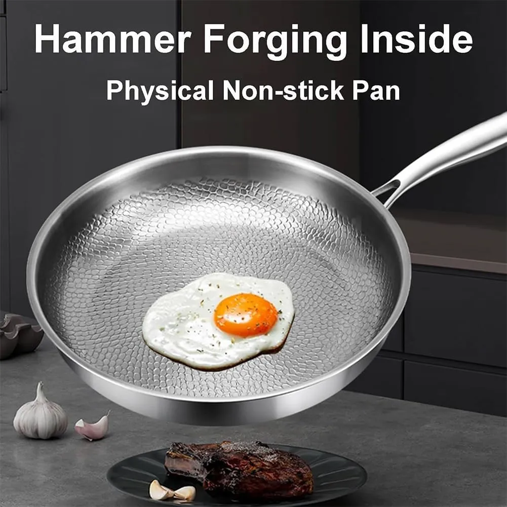 Siraat Pure Titanium Pan Hammered Pattern, Titanium Hammered Pan Pro, 2025 New Ultra-Durable Siraatskitchen Titaniums Pans, Multifunctional Pots and Pans Set Non Stick (11.81in* Without cover)