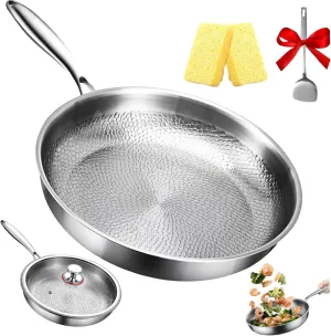 Siraat Pure Titanium Pan Hammered Pattern, Titanium Hammered Pan Pro, 2025 New Ultra-Durable Siraatskitchen Titaniums Pans, Multifunctional Pots and Pans Set Non Stick (11.81in* Without cover)