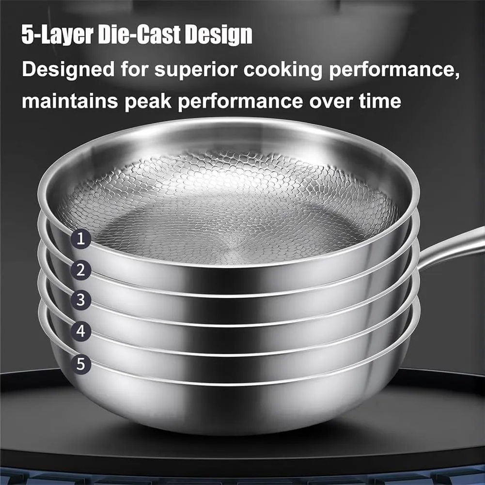 Siraatskitchen 2025 New Titanium Hammered Pan Pro, Pure Titanium Pro Cookware for Cooking, Scratch-Resistant Without Coating Non Stick Pan with Lid, Ultra-Durable Pure, Fast Even Heating 3-Layer(With