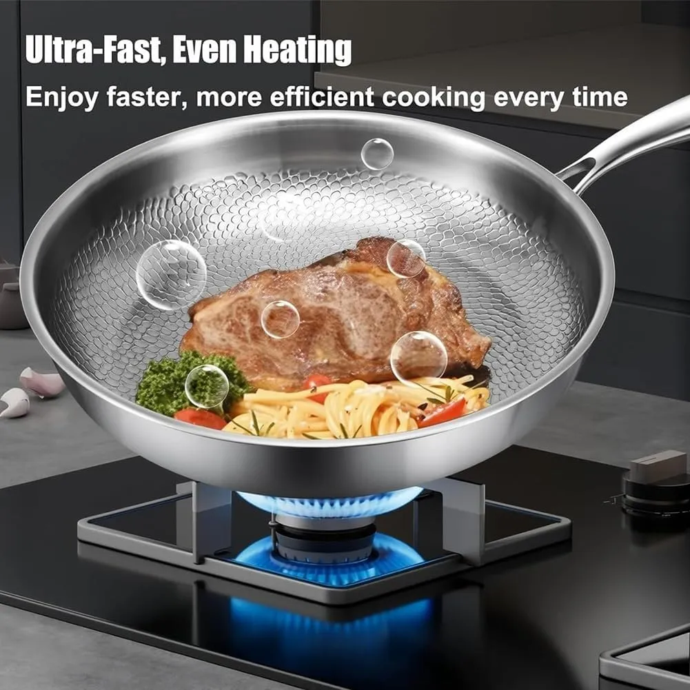 Siraatskitchen 2025 New Titanium Hammered Pan Pro, Pure Titanium Pro Cookware for Cooking, Scratch-Resistant Without Coating Non Stick Pan with Lid, Ultra-Durable Pure, Fast Even Heating 3-Layer(With