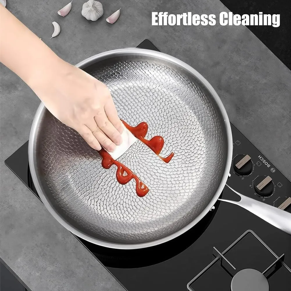 Siraatskitchen 2025 New Titanium Hammered Pan Pro, Pure Titanium Pro Cookware for Cooking, Scratch-Resistant Without Coating Non Stick Pan with Lid, Ultra-Durable Pure, Fast Even Heating 3-Layer(With