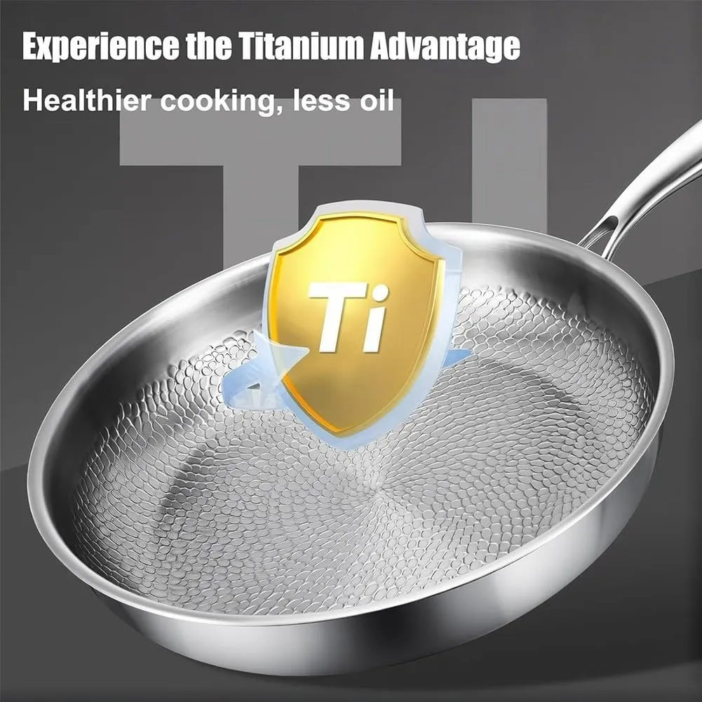 Siraatskitchen 2025 New Titanium Hammered Pan Pro, Pure Titanium Pro Cookware for Cooking, Scratch-Resistant Without Coating Non Stick Pan with Lid, Ultra-Durable Pure, Fast Even Heating 3-Layer(With