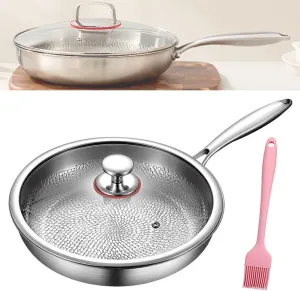 Siraatskitchen 2025 New Titanium Hammered Pan Pro, Pure Titanium Pro Cookware for Cooking, Scratch-Resistant Without Coating Non Stick Pan with Lid, Ultra-Durable Pure, Fast Even Heating 3-Layer(With