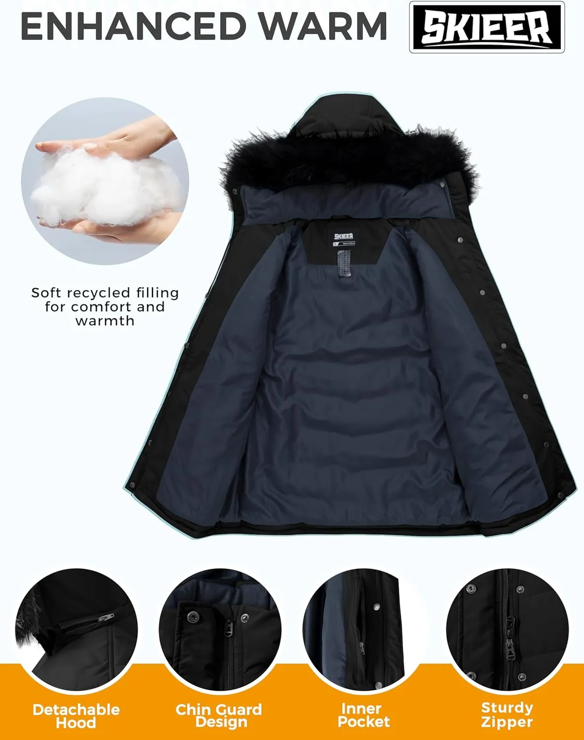 Skieer Women's Waterproof Ski Jacket Windproof Warm Winter Coat Thick Padded Snow Parka