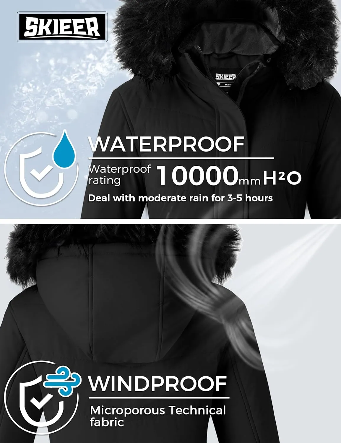 Skieer Women's Waterproof Ski Jacket Windproof Warm Winter Coat Thick Padded Snow Parka