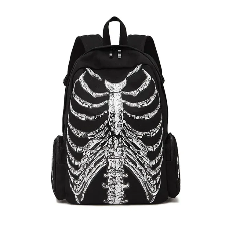 Skull Motif Fashion Canvas Backpack