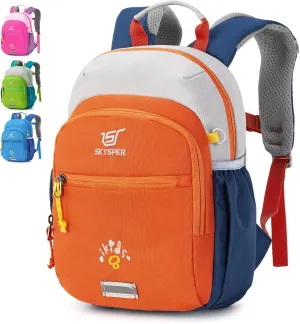 SKYSPER Toddler Backpack for Girls Boys Age 2-8, Cute Small Kids Backpack for Preschool Kindergarten and Travel, Orang
