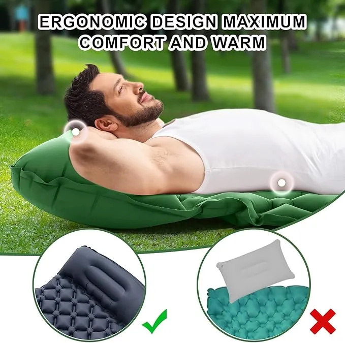 Sleeping Pad for Camping - Inflatable Camping Mat, Ultralight Airpad, Built-in Foot Pump Backpacking Sleeping Pad,Compact Sleeping Mat for Camping、Hiking、Traveling (Army Green)
