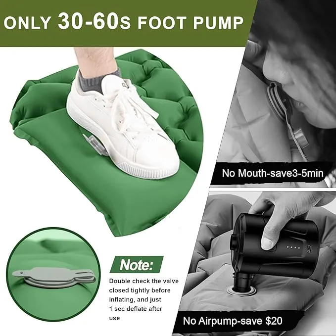 Sleeping Pad for Camping - Inflatable Camping Mat, Ultralight Airpad, Built-in Foot Pump Backpacking Sleeping Pad,Compact Sleeping Mat for Camping、Hiking、Traveling (Army Green)