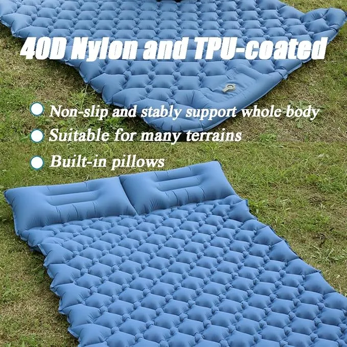 Sleeping Pad for Camping, Inflatable Sleeping Mat with Pillow, Camping Pad with Built-in Foot Pump, Lightweight Camping Mattress Pad for Car Camping, Backpacking, Tent and Hiking (Full (Navy))