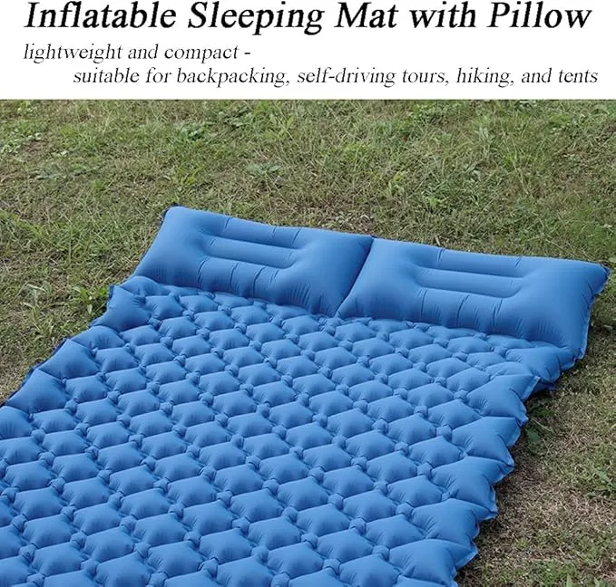Sleeping Pad for Camping, Inflatable Sleeping Mat with Pillow, Camping Pad with Built-in Foot Pump, Lightweight Camping Mattress Pad for Car Camping, Backpacking, Tent and Hiking (Full (Navy))