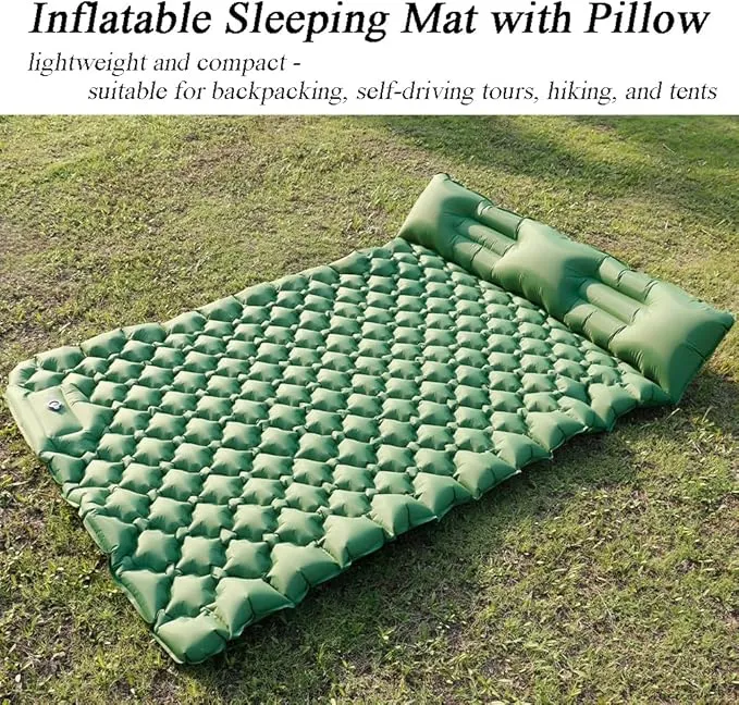 Sleeping Pad for Camping, Inflatable Sleeping Mat with Pillow, Camping Pad with Built-in Foot Pump, Lightweight Camping Mattress Pad for Car Camping, Backpacking, Tent and Hiking (Single (Green))