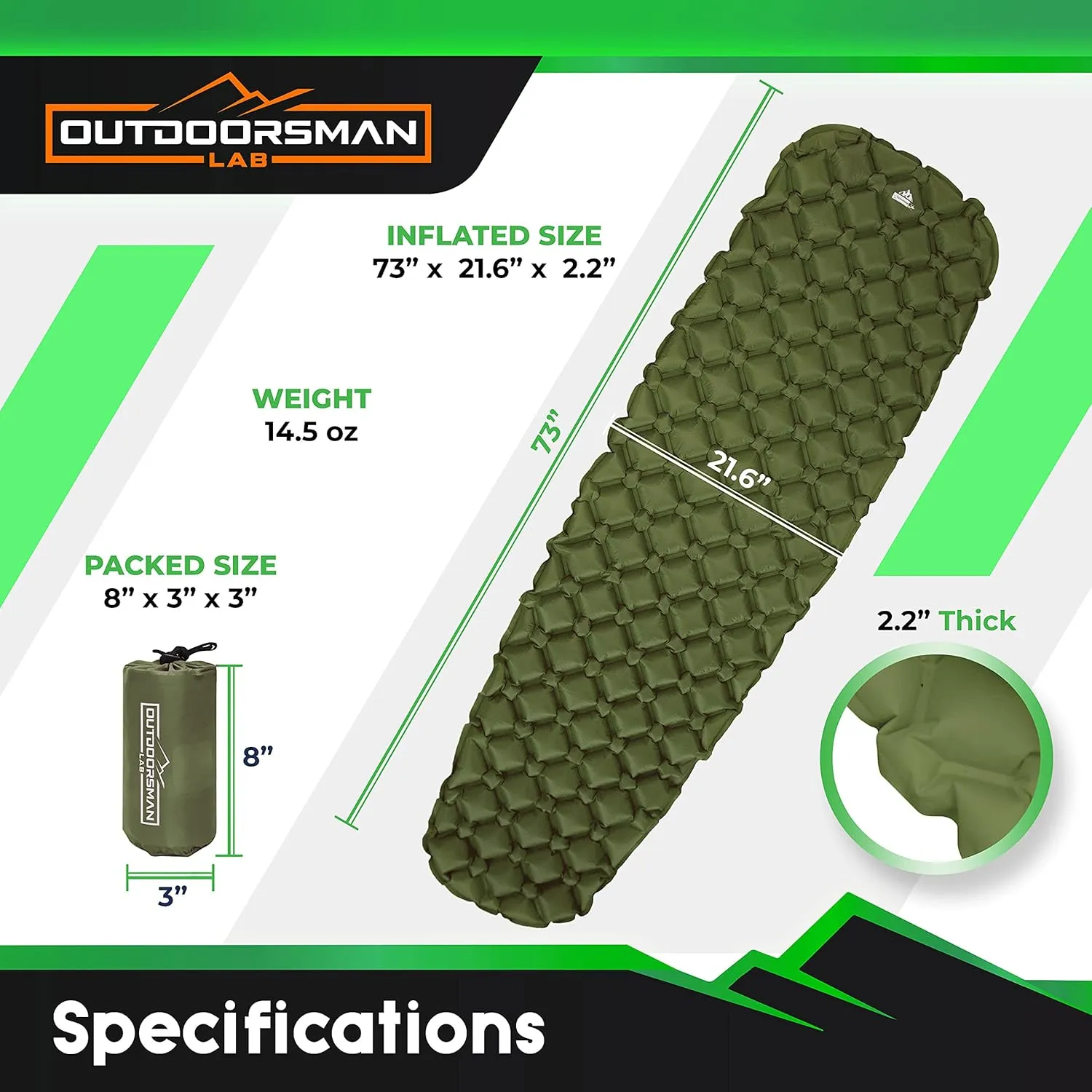 Sleeping Pad for Camping - Patented Camp Mat, Ultralight - Best Compact Inflatable Air Mattress for Adults & Kids - Lightweight Hiking, Backpacking, Outdoor & Travel Gear