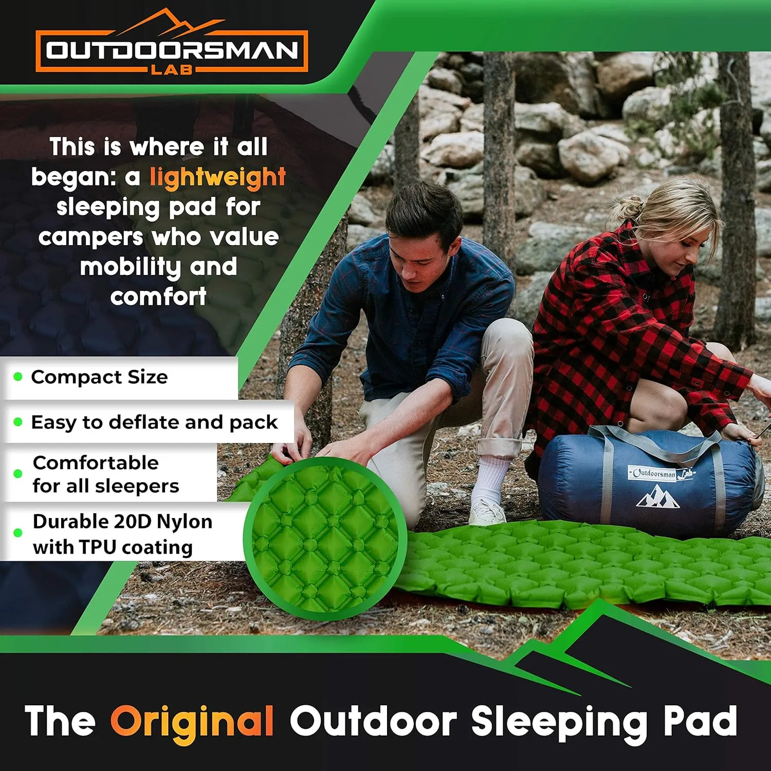 Sleeping Pad for Camping - Patented Camp Mat, Ultralight - Best Compact Inflatable Air Mattress for Adults & Kids - Lightweight Hiking, Backpacking, Outdoor & Travel Gear