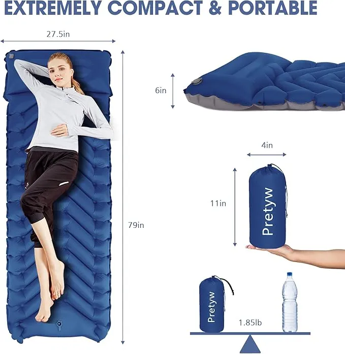 Sleeping Pad for Camping - Ultralight Camping Mattress with Pillow, Built-in Foot Pump, Compact Self-Inflatable Portable Camping Mat for Backpacking, Hiking, Car Traveling, Beach, Tent
