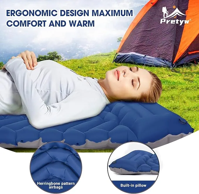 Sleeping Pad for Camping - Ultralight Camping Mattress with Pillow, Built-in Foot Pump, Compact Self-Inflatable Portable Camping Mat for Backpacking, Hiking, Car Traveling, Beach, Tent