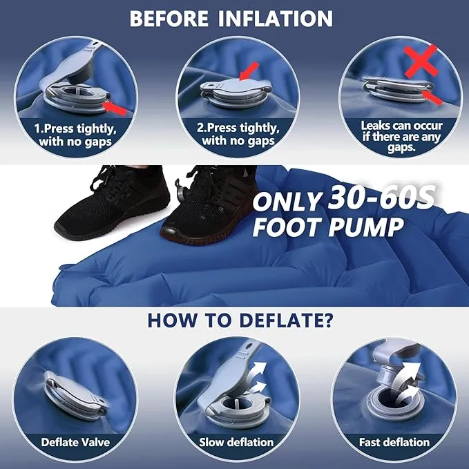 Sleeping Pad for Camping - Ultralight Camping Mattress with Pillow, Built-in Foot Pump, Compact Self-Inflatable Portable Camping Mat for Backpacking, Hiking, Car Traveling, Beach, Tent