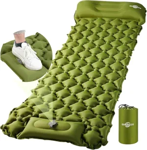 Sleeping Pad Ultralight Inflatable Sleeping Pad for Camping, 80''X25'', Built-in Pump, Ultimate for Camping, Hiking - Airpad, Carry Bag, Repair Kit - Compact & Lightweight Air Mattress (Green)