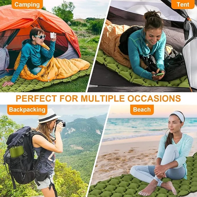 Sleeping Pad Ultralight Inflatable Sleeping Pad for Camping, 80''X25'', Built-in Pump, Ultimate for Camping, Hiking - Airpad, Carry Bag, Repair Kit - Compact & Lightweight Air Mattress (Green)