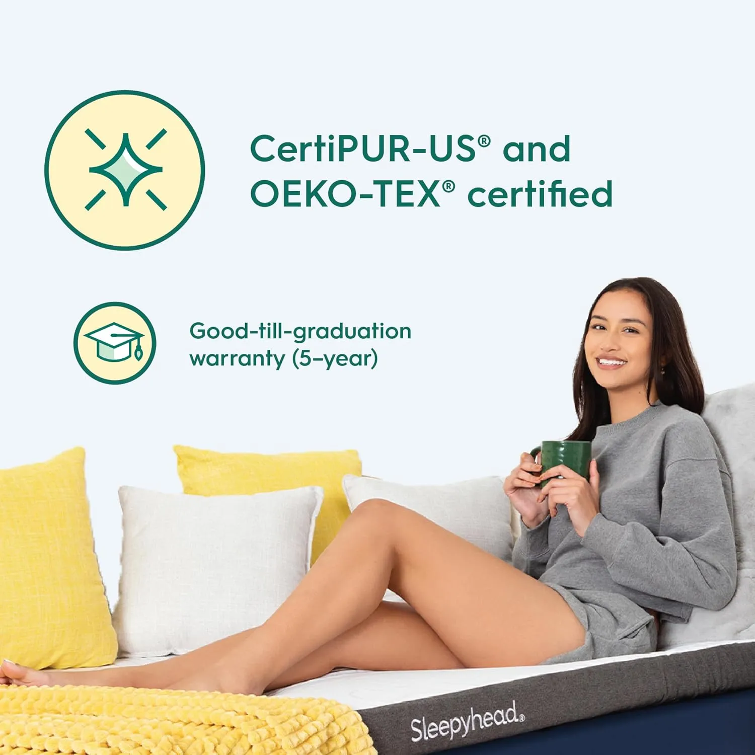 Sleepyhead Twin XL 2 Inch Premium Copper Memory Foam Mattress Topper - Dorm Essentials for College Beds, Cooling, Washable Cover, Odor Resistant, Pressure Relief & Support, CertiPUR-US Certified