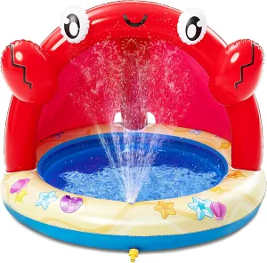 Sloosh Baby Pool Toddler Sprinkler, Crab Splash Pool with Canopy, Baby Wading Pool Inflatable Sprinkler for Learning, Children’s Water Pool Toys, Inflatable Kiddie Pool for Outdoor Summer Water