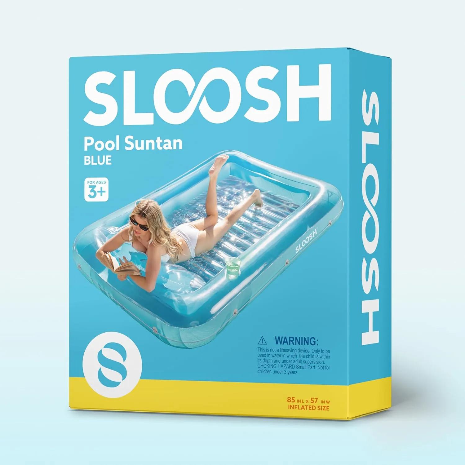 SLOOSH Inflatable Tanning Pool Lounger Float, 85" x 57" Extra Large Pool Floats Adult with Pillow, 4 in 1 Suntan Tub Raft Floatie,Sunbathing Bed Lounge for Water Blow Up Ball Pit Party Gifts, XL-Blue