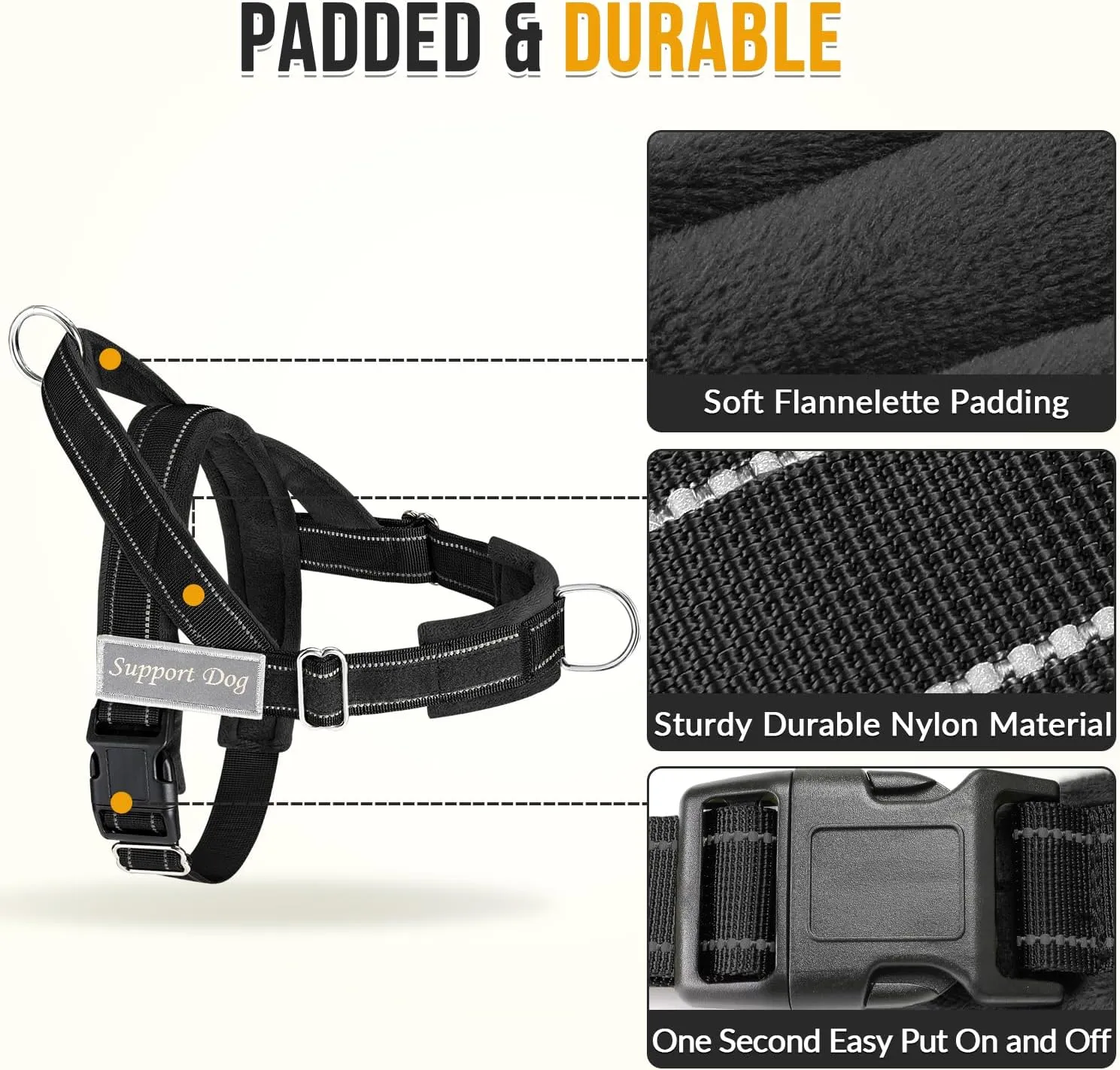 SlowTon No Pull Dog Harness - Heavy Duty Dog Harness and Leash Set for Medium Large Dogs, Reflective Tactical Harness with Soft Padded and Front Clip for Easy Walk and Training (Black XL)