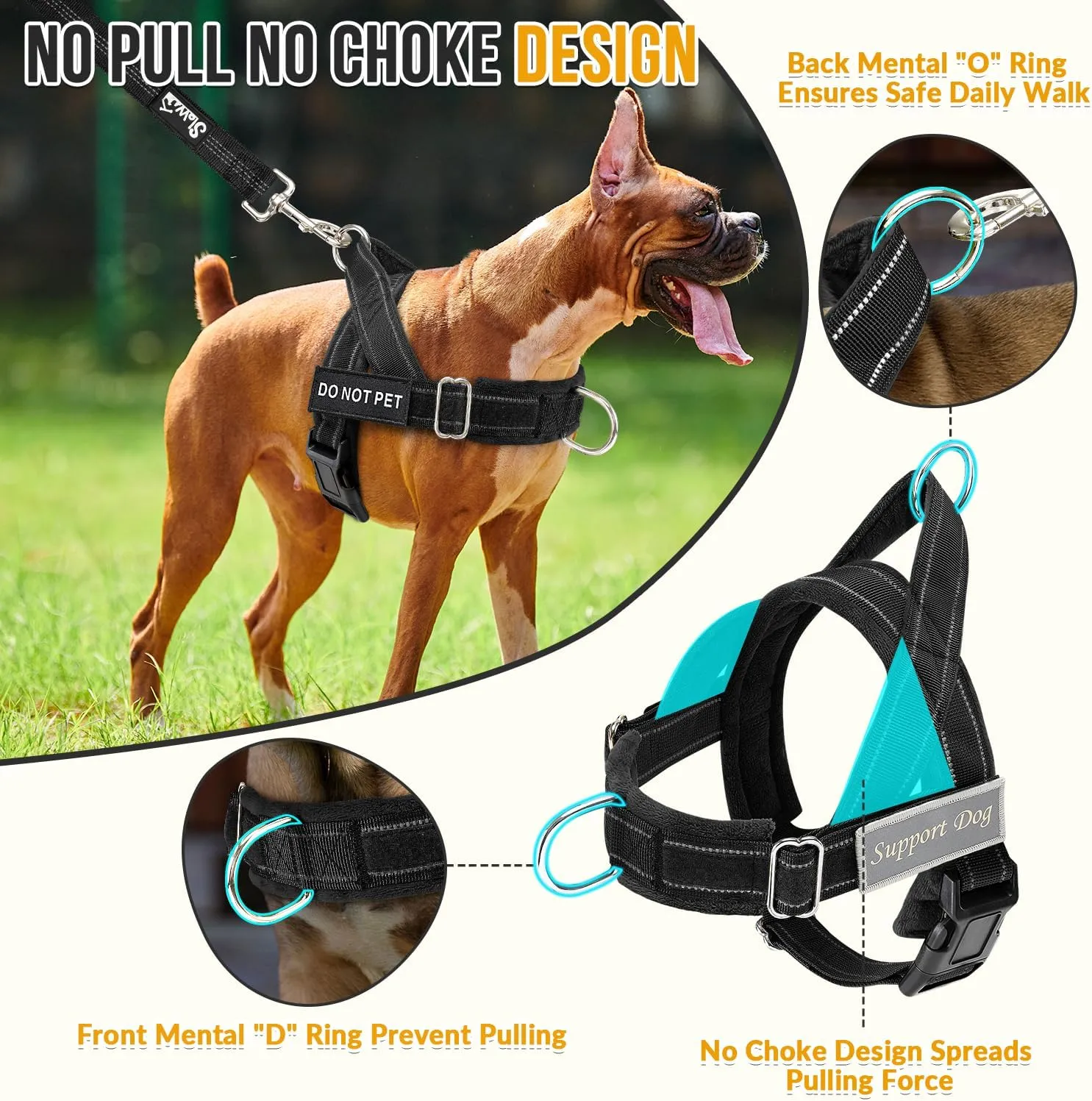 SlowTon No Pull Dog Harness - Heavy Duty Dog Harness and Leash Set for Medium Large Dogs, Reflective Tactical Harness with Soft Padded and Front Clip for Easy Walk and Training (Black XL)