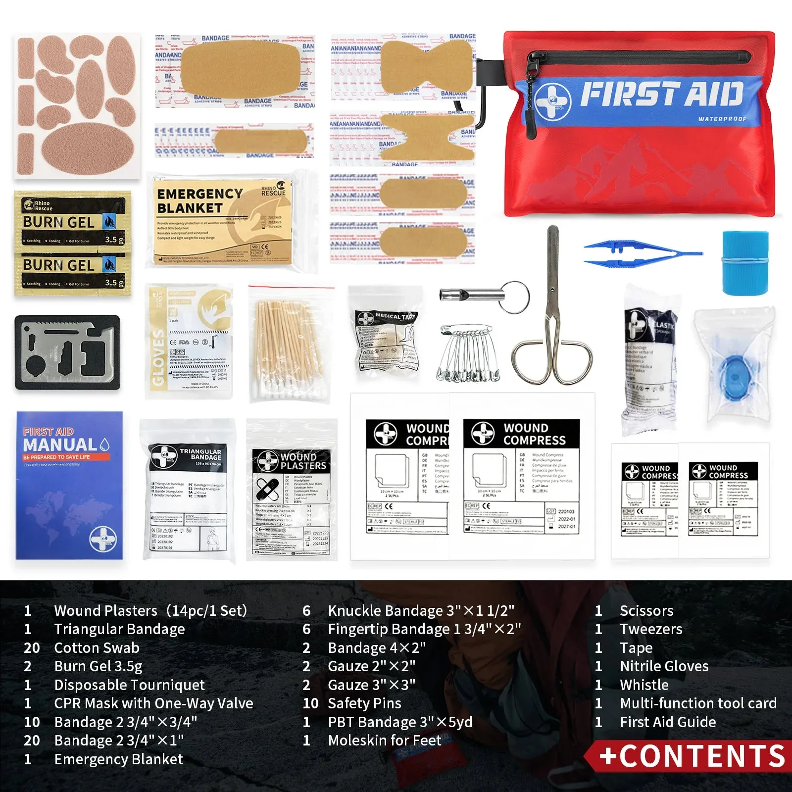 Small First Aid Kit RHINO RESCUE Ultralight Waterproof Medical Kit