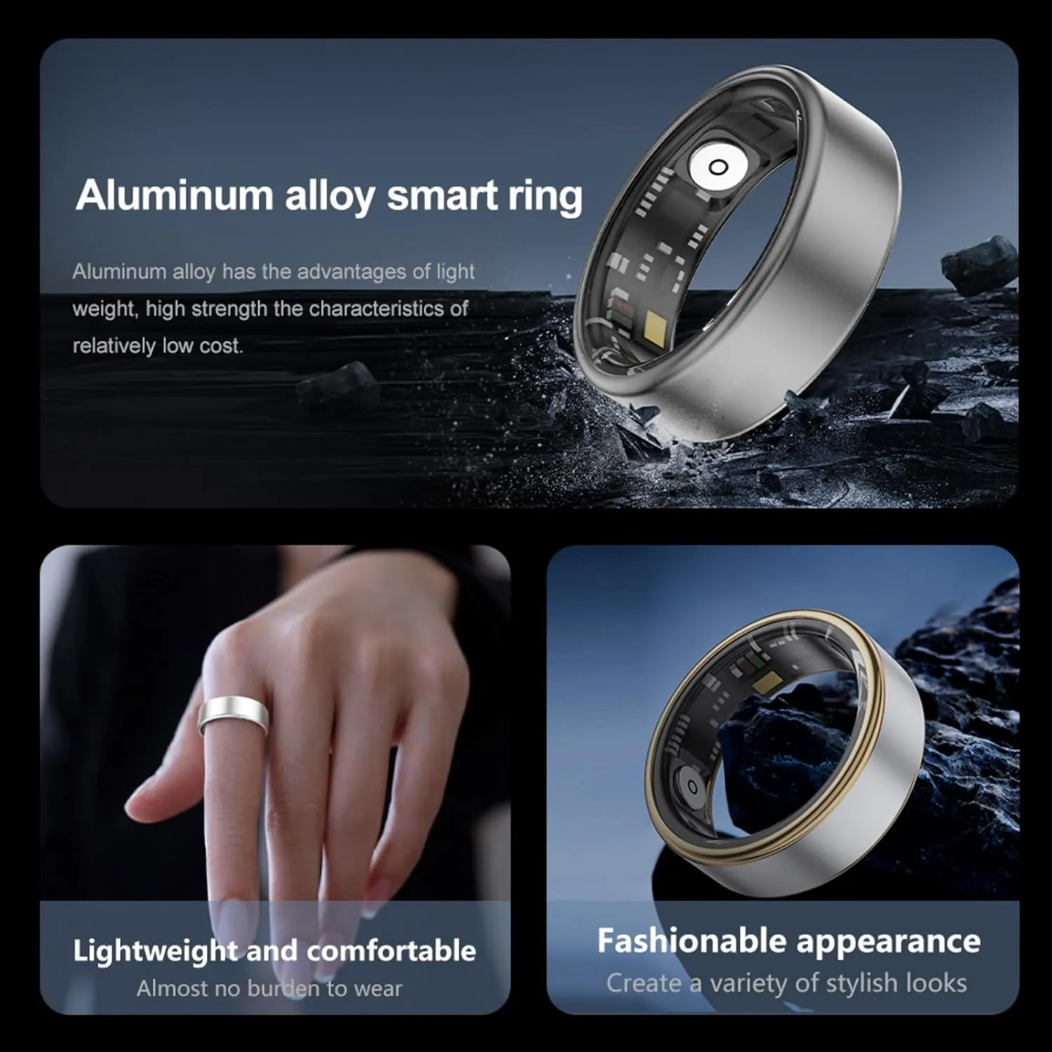 Smart Ring Health Fitness Tracker, Size First with Sizing Kit, Activity & Sleep Tracker/Stress/Heart Rate Monitor, Waterproof Smart Ring for Men/Women, No App Subscription (Platinum, 11)