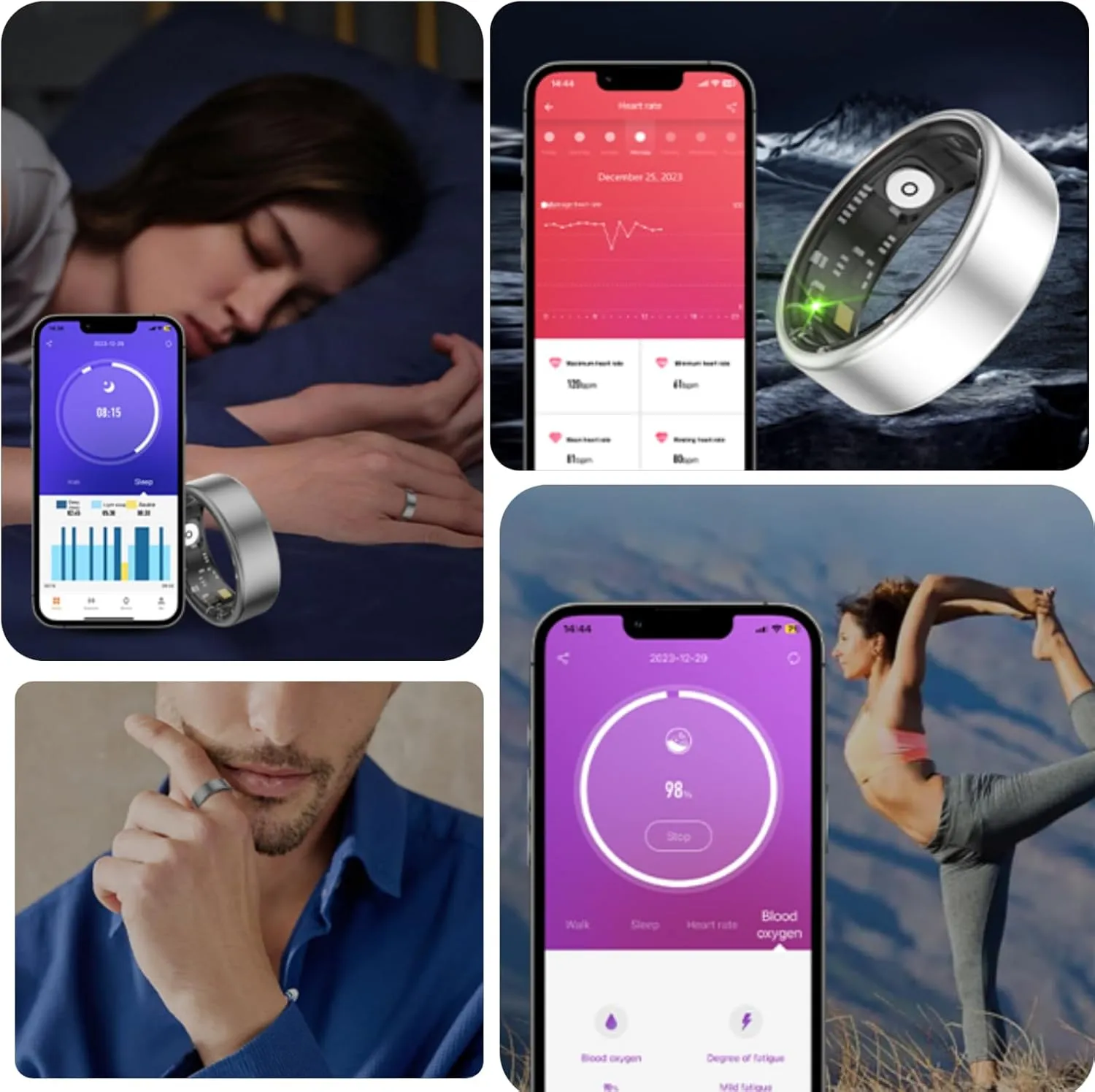 Smart Ring Health Fitness Tracker, Size First with Sizing Kit, Activity & Sleep Tracker/Stress/Heart Rate Monitor, Waterproof Smart Ring for Men/Women, No App Subscription (Platinum, 11)
