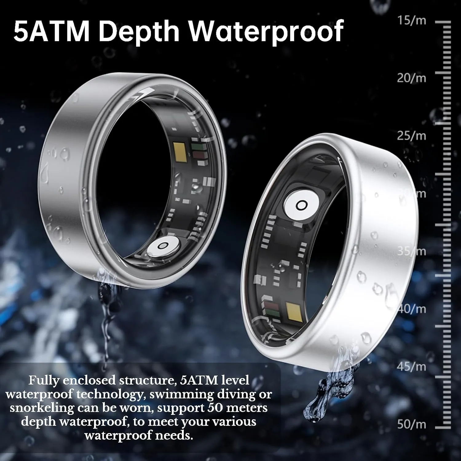 Smart Ring Health Fitness Tracker, Size First with Sizing Kit, Activity & Sleep Tracker/Stress/Heart Rate Monitor, Waterproof Smart Ring for Men/Women, No App Subscription (Platinum, 11)