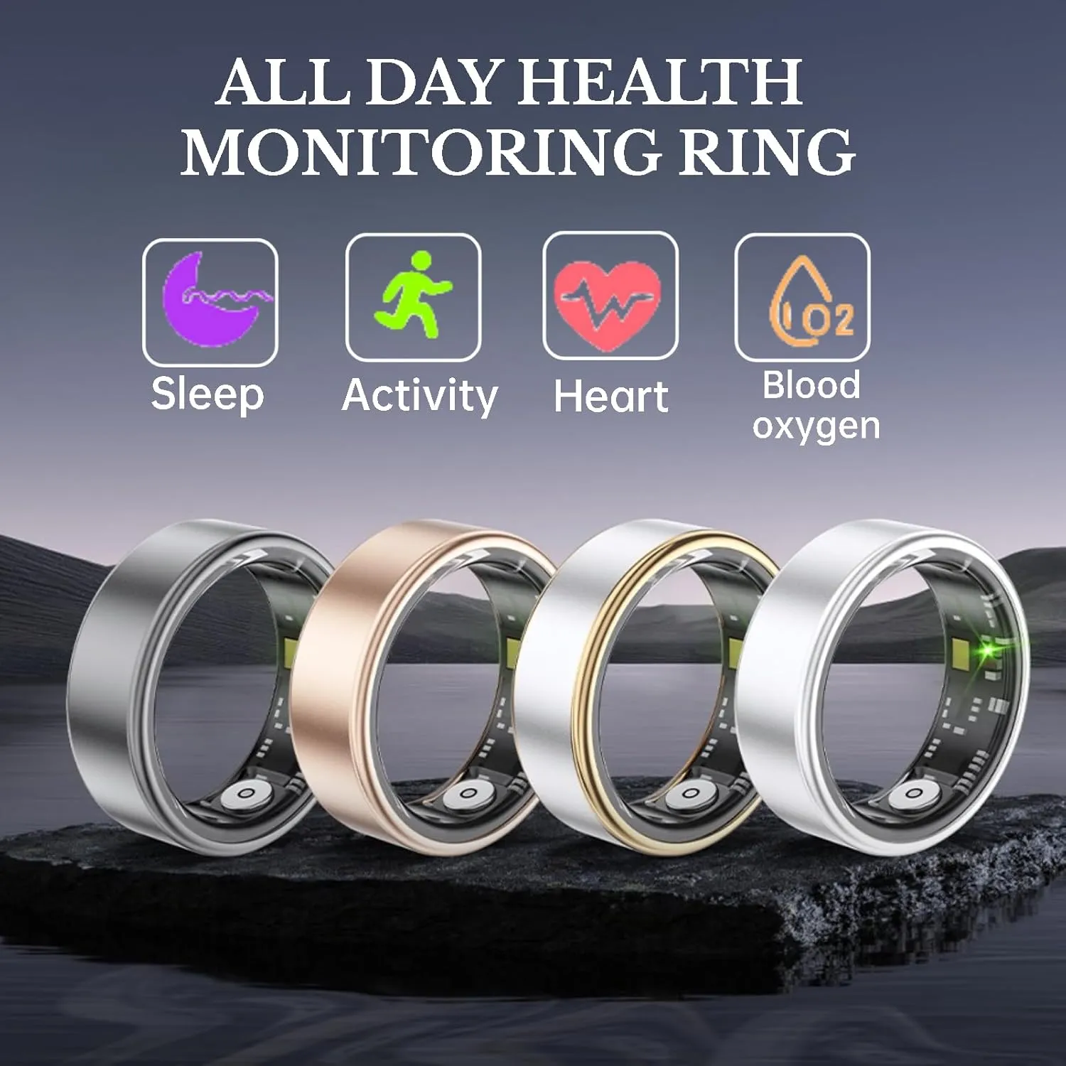 Smart Ring Health Fitness Tracker, Size First with Sizing Kit, Activity & Sleep Tracker/Stress/Heart Rate Monitor, Waterproof Smart Ring for Men/Women, No App Subscription (Platinum, 11)