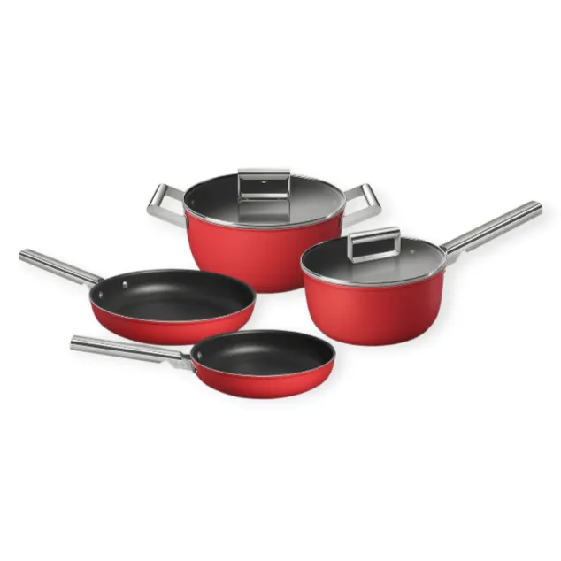 Smeg 50's Style Non-Stick 6-Piece Cookware Set Red