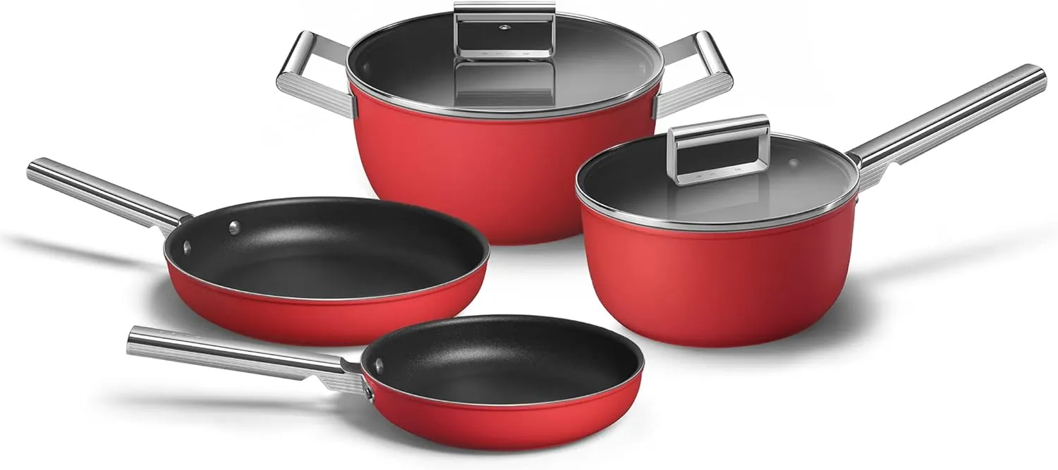 Smeg 50's Style Non-Stick 6-Piece Cookware Set Red