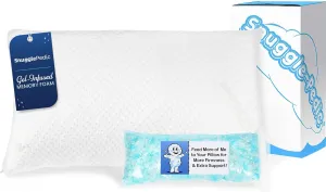 Snuggle-Pedic Gel Memory Foam Cooling Pillow Shredded Memory Foam Pillows for Side, Stomach & Back Sleepers - Keeps Shape - College Dorm Room Essentials for Girls and Guys - King